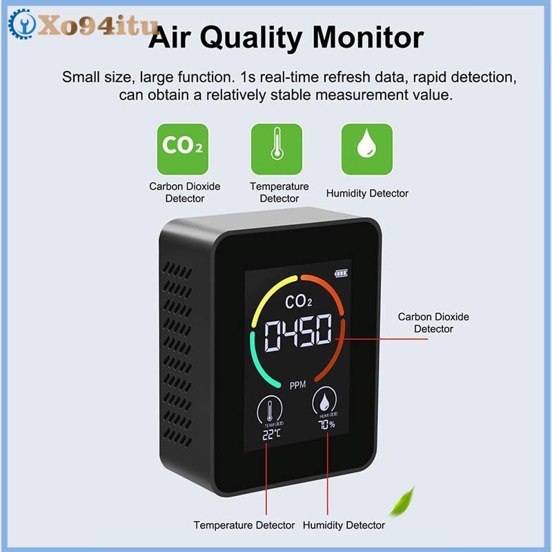 XOITU Đa Năng 5in1 CO2 Máy Đo Độ Ẩm Nhiệt Độ Kỹ Thuật Số Máy Đo Độ Ẩm Carbon Dioxide TVOC HCHO Màn Hình Chất Lượng Không Khí VN