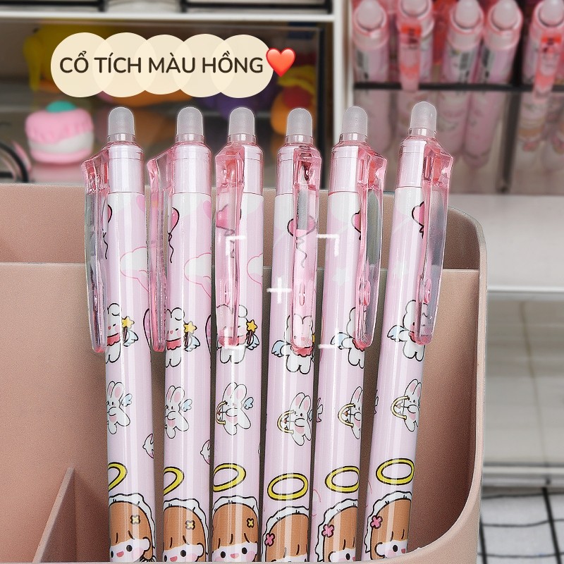 Bút Mực Xóa Được Ngòi 0.5mm – Bút Bi Nước Xanh Đen Cute, Dạng Bấm Tiện Lợi, Bộ 20 Cây Cho Học Sinh