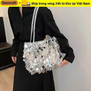 Túi Tote ESSENCEH, Túi Đeo Vai Màu Trơn Lấp Lánh, Dây Kéo Di Động Đóng Cửa Dung Tích Lớn Túi Xách Thời Trang Nữ