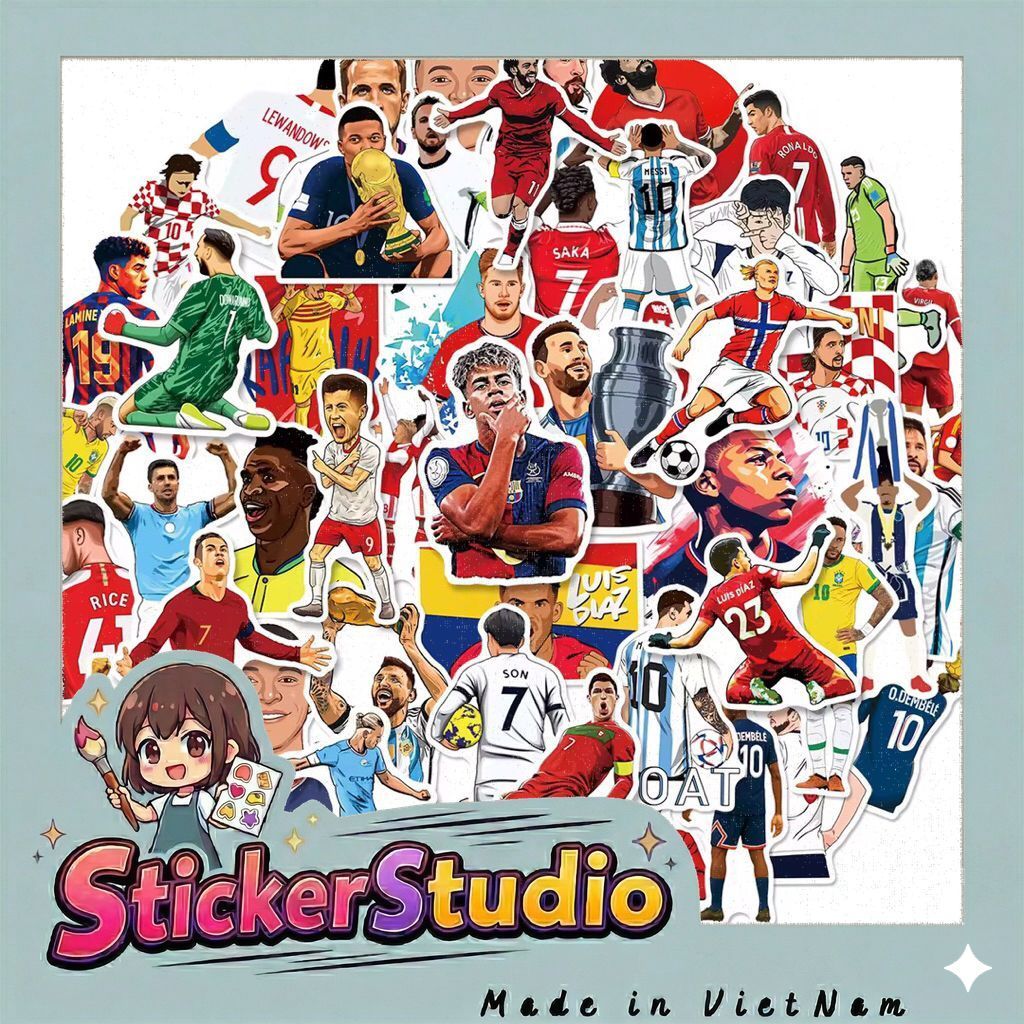 100 sticker cầu thủ bóng đá phù hợp trang trí chuẩn bị world cup 2026 chống nước tốt