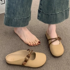 Baotou Nửa Dép Nữ Mặc Ngoài 2026 Siêu Nóng Đế Bằng Slip-On Lười Nửa Hỗ Trợ