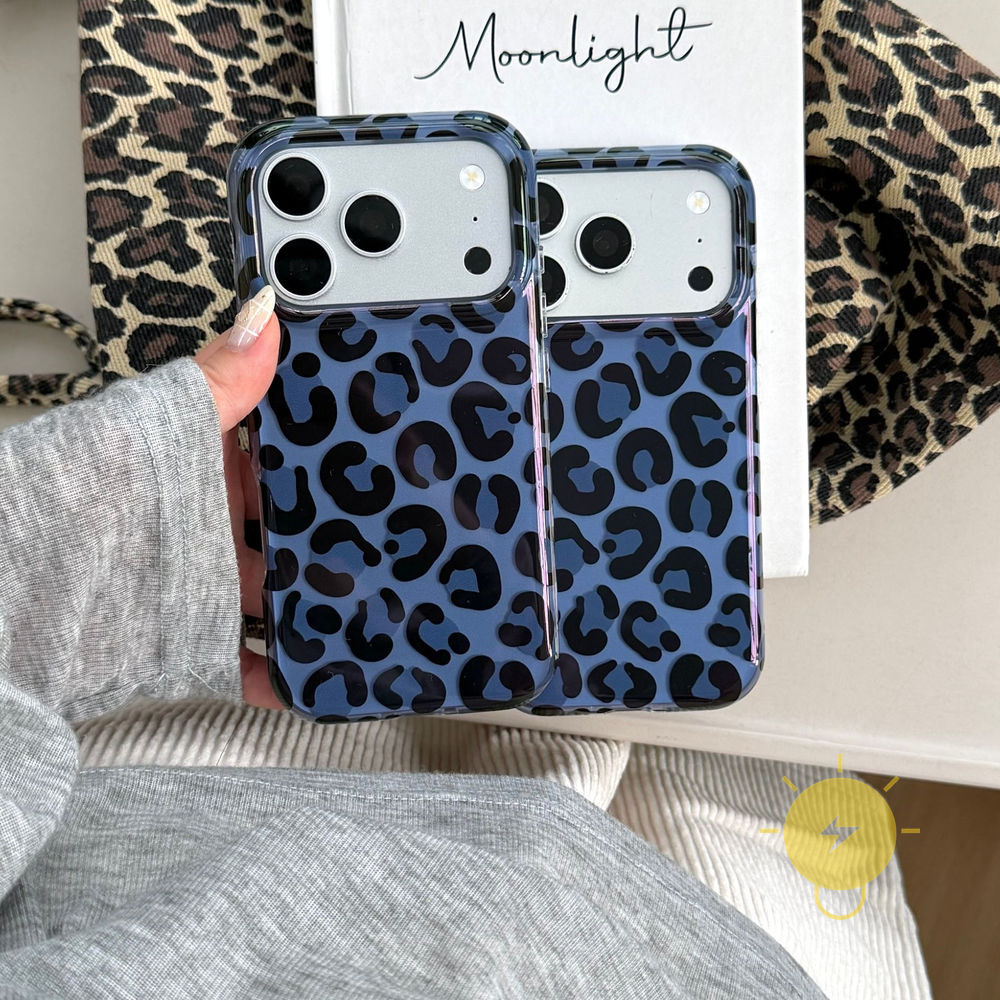 Phone Case For iPhone 17 Pro Max 16 15 TPU Leopard Print Blue Leopard Leopard Print Aesthetic Korean Cute