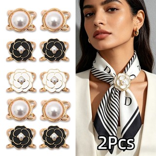 Mới Khăn Cho Khăn Lụa Khăn Cổ Twilly Ngọc Trai Vàng Kim Loại Camellia Khóa Phụ Kiện Nữ