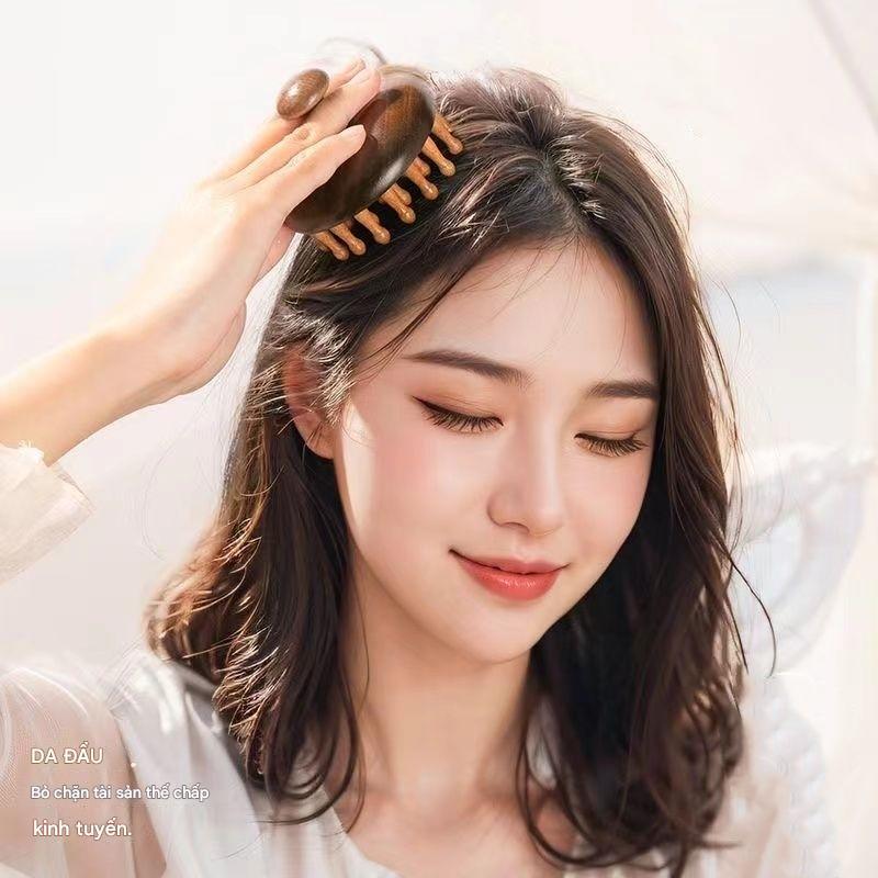 Lược tròn gỗ đàn hương chải đầu hàng ngày, ngăn ngừa gàu, kích thích tuần hoàn máu Đả thông kinh mạch, Thư giãn da đầu