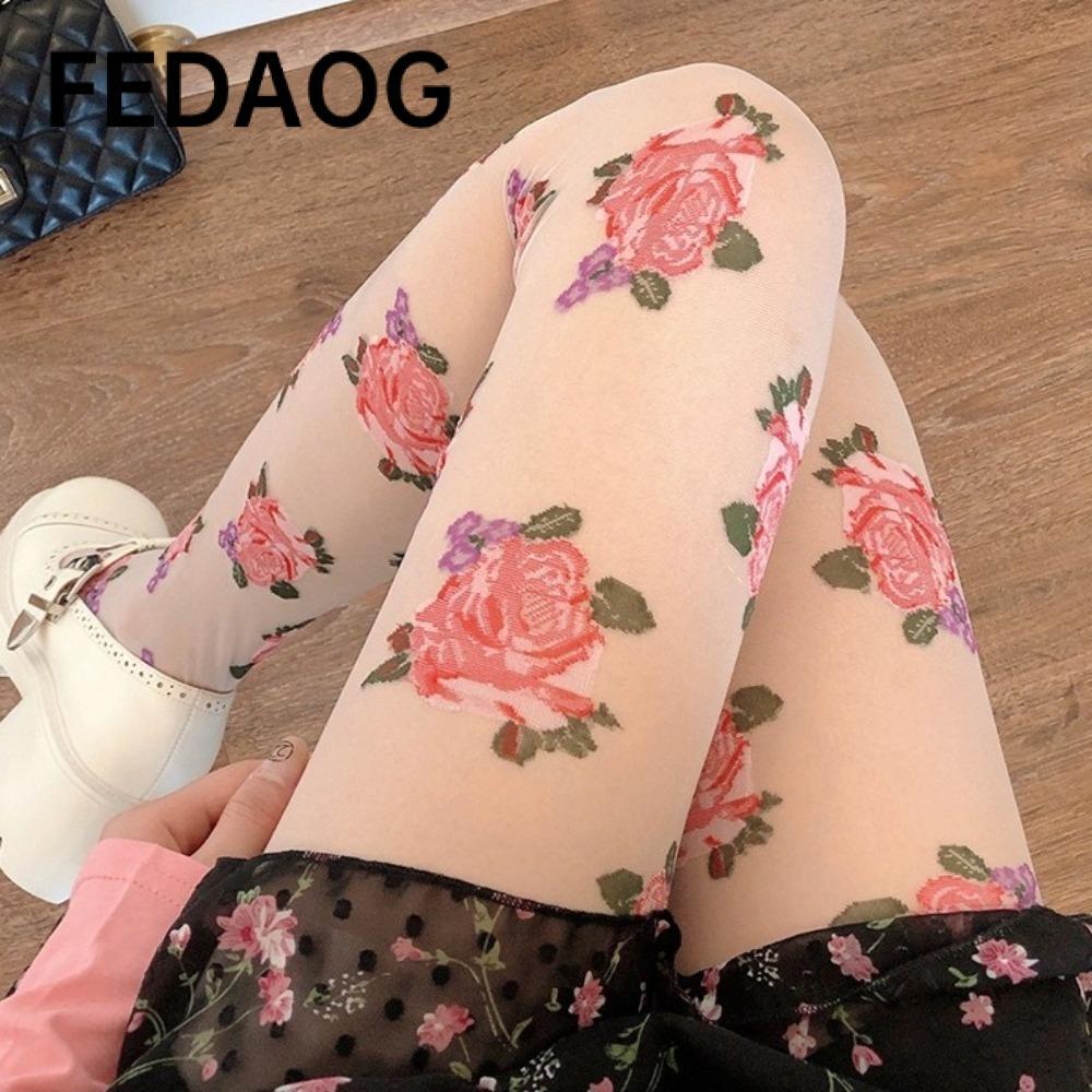Quần FEDAOG, Quần bó sát in hoa hồng, Quần bó nữ