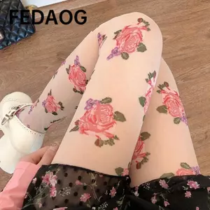 Quần FEDAOG, Quần bó sát in hoa hồng, Quần bó nữ