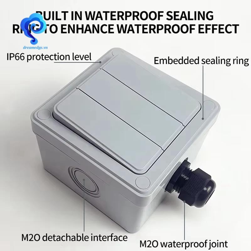 [dreamedge] Dành Cho Sân Vườn Gia Đình Tương Thích IP66 Công Tắc Đèn Tường Ngoài Trời 2 Chiều Chống Nước 1 / 3 Gang Nút Nhấn Công Tắc Nguồn 16A Chống Bụi 3-Gang