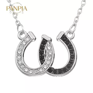 PNPIA- Kim Cương Giả Đôi Móng Ngựa Hình Chữ U Xương Đòn Dây Xích Nelace Pha Lê Ngựa Giày Mặt Dây Chuyền Nelace Cho Nữ Quà Tặng Trang Sức