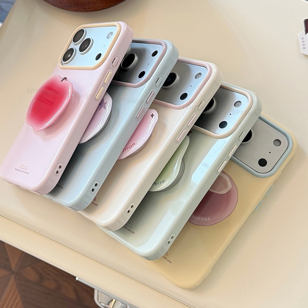 Ốp điện thoại mềm màu trơn + giá đỡ trái cây cho iPhone 17 Pro Max 16 15 14 13 Vỏ bảo vệ chống sốc