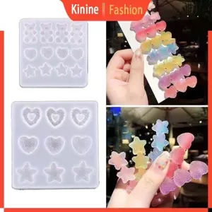 KIN Sáng Tạo Kẹp Tóc Nhựa Khuôn Hoạt Hình Ngôi Sao Hình Trái Tim Epoxy Khuôn Thủ Công DIY Kẹp Tóc Khuôn Silicon Cho W