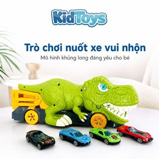 Bộ Khủng Long Nuốt 6 Xe Ô Tô Hợp Kim KidToys - Nhựa ABS Cứng Cáp Bé Chơi Thả Xe Vui Nhộn