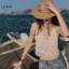 LUImo Nữ Đi Biển Crop Top Rỗng Ra Che Phối Cảnh sel Dây Đeo Áo Bra SBS