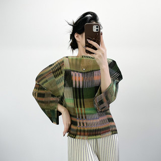 Áo sơ mi Miyake layering retro, màu sắc tương phản, thời trang thường ngày