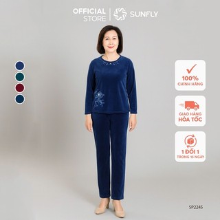 Đồ bộ mặc nhà nữ nhung áo dài quần dài , bộ đồ trung niên SUNFLY SP2245