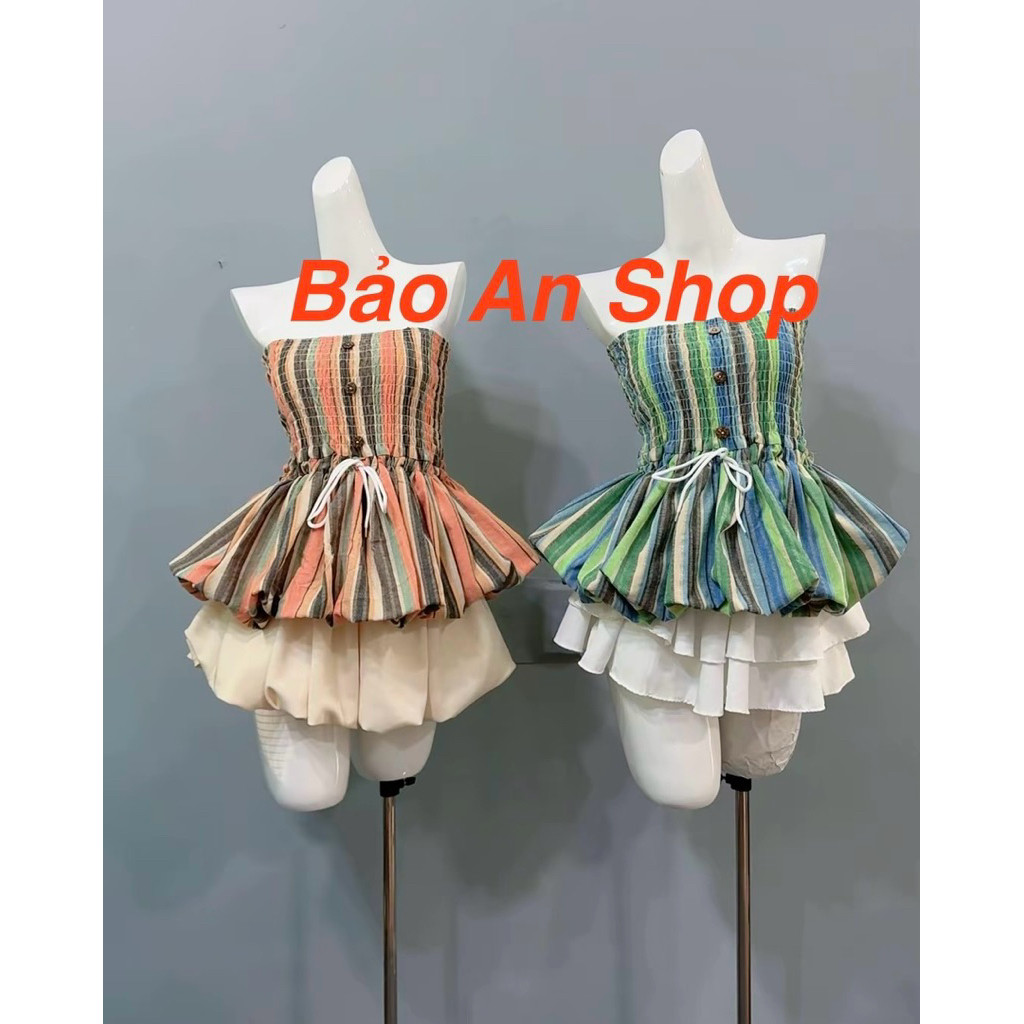 375 - Áo ống nhún thun chất vải lennin dày from bí phối nút