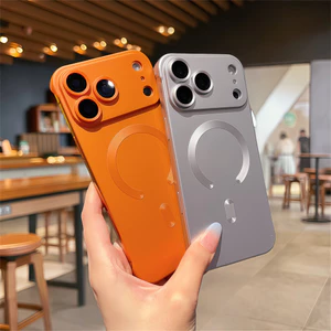 Ốp điện thoại từ tính không viền cho iPhone 17 Pro Max 13 14 15 16 pro max Ống kính bảo vệ Camera Vỏ chống sốc Vỏ cứng bảo vệ điện thoại