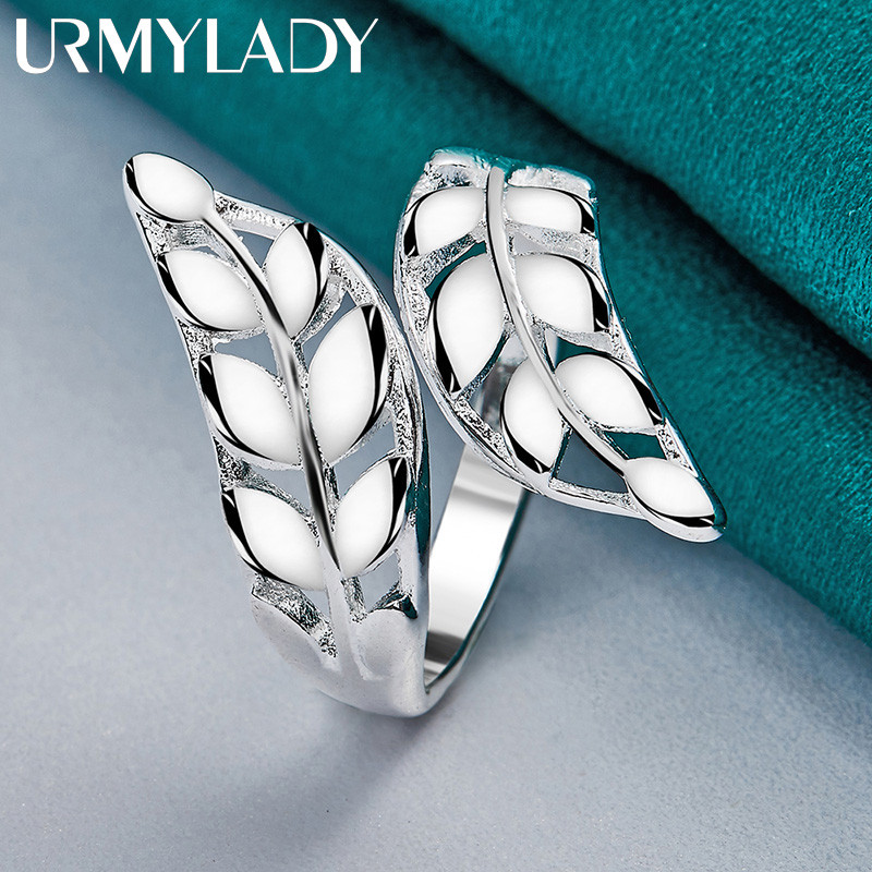 URMYLADY 925 Lá Bạc Mở Nhẫn Nữ Cưới Đính Hôn Thời Trang Quyến Rũ Trang Sức
