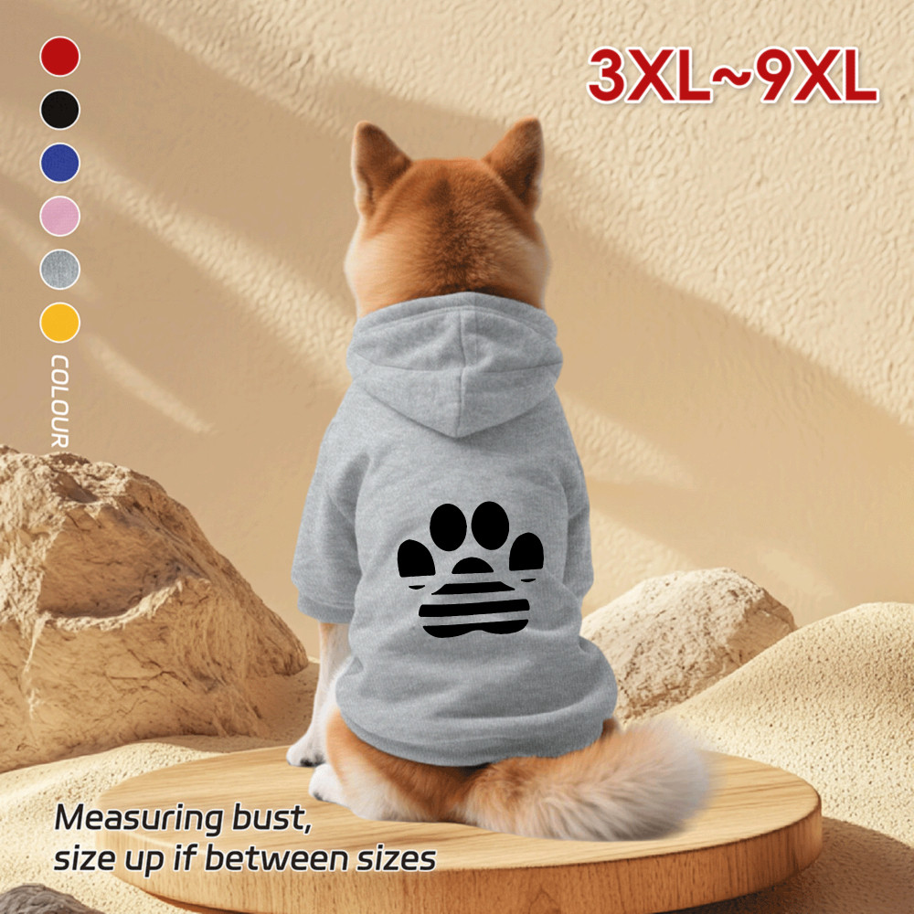 Áo Hoodie cho chó lớn 3XL-9XL, in sọc chân chó, phong cách chui đầu, Có 6 màu, Vải mềm, Thoải mái, thoáng khí, ấm áp, có thể giặt được, Thích hợp cho tất cả các giống chó lớn