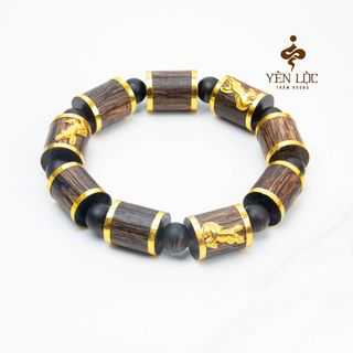Vòng Trầm Mã Đáo Thành Công Bọc Vàng 8K  - Trầm Hương Sánh Chìm - Mua một tặng một hộp VIP