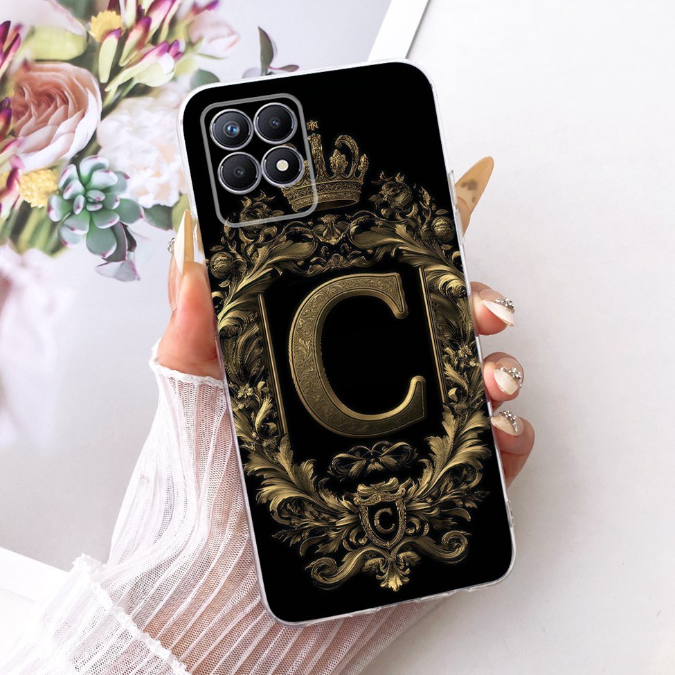 Dành Cho Realme Narzo50 RMX3286 Dành Cho Realme Narzo 50 Ốp Lưng Trong Suốt Sang Trọng Vương Miện A-Z Chữ 2D Họa Tiết Phẳng Vỏ Điện Thoại Mềm