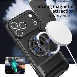 Giáp Xoay Ống Kính Trượt Funda Cho Iphone 17 Pro Max Ốp Lưng Vòng Từ Tính Cho Iphone 17 Pro Có Thể Gập Lại Chân Đế Capa