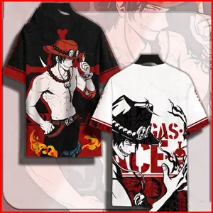 YB1 Một Mảnh Portgas D Ace Hoạt Hình Bé Trai Cosplay Vải 3D Mùa Hè Áo Thun Anime Tay Ngắn Top BY1