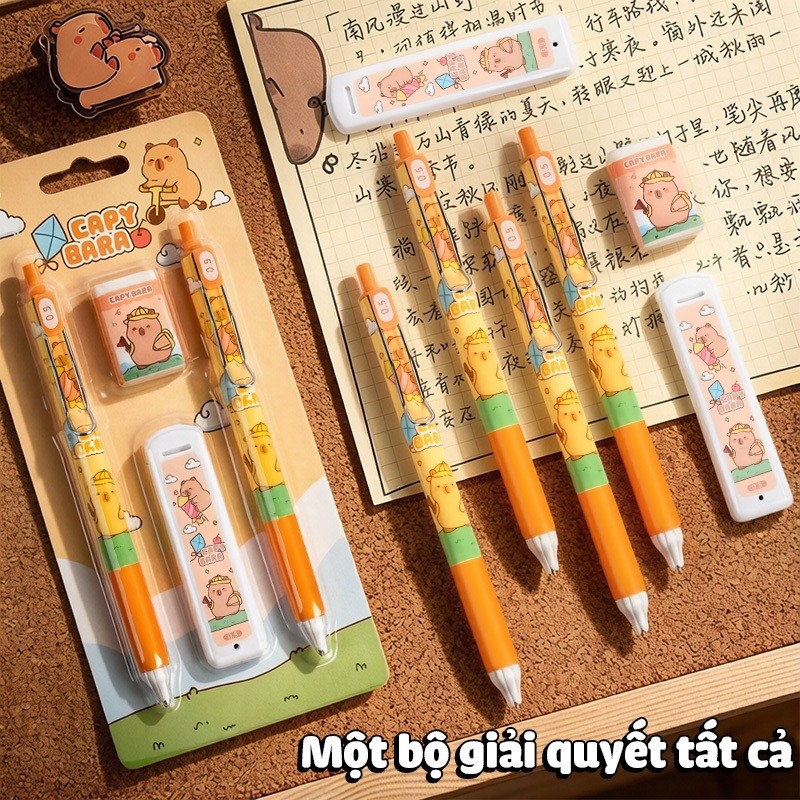Bút Chì Bấm 0.5mm Họa Tiết Cute - Bút Cơ Học Thay Ngòi Cao Cấp, Đệm Silicon Êm Tay Cho Học Sinh