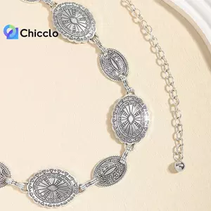 Dây thắt lưng kim loại nữ phong cách cổ điển có thể điều chỉnh Vòng tròn trang trí khắc Dây xích Phụ kiện phong cách cao đẹp