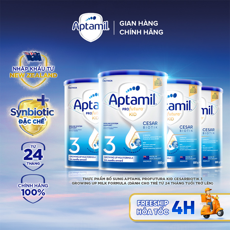 [MUA LÀ CÓ QUÀ] Combo 4 Sữa bột Aptamil Kid Cesarbiotik New Zealand số 3 (800g) cho bé 2-6 tuổi_Live