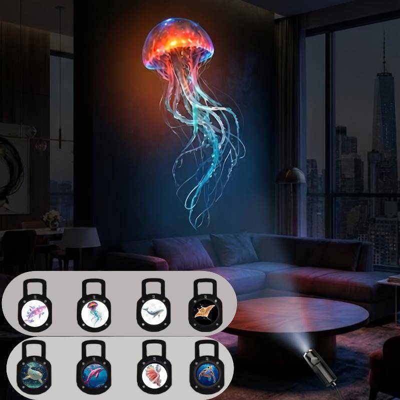Đèn máy chiếu đại dương USB JINHF LED với 8 tấm đèn sống biển để làm dịu hiệu ứng trong phòng ngủ và phòng chơi cho bé HOT