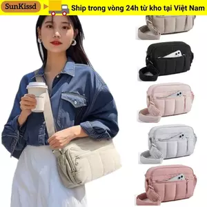 Túi đeo chéo SUNKISSD, Túi đeo vai phồng chống thấm nước, Túi Tote màu trơn dung tích lớn có thể điều chỉnh di động dành cho nữ