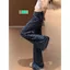 Phong cách mới Phong cách Hàn Quốc phù hợp Phong cách lười biếng Slimer Look Casual Màu xanh hải quân Chấm bi Quần loe Trous