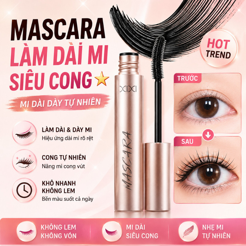 XIXI Mascara Làm Cong Mi Tự Nhiên, Không Vón Cục, Chống Lem, Làm Dày & Dài Mi .D762