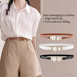 Mới Vintage Ngọc Trai Khóa Thắt Lưng Nữ Co Giãn Thắt Lưng Mỏng Trang Trí Thời Trang Cho Đầm