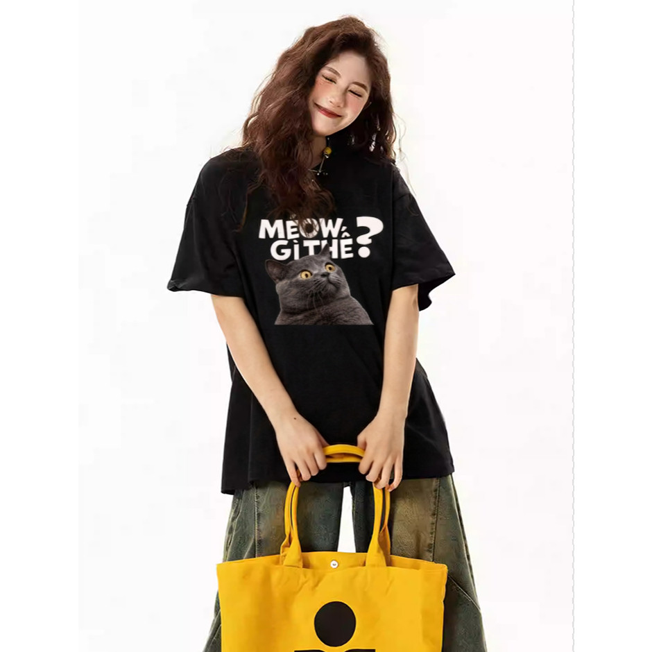 （Giao hàng 24h）Angela  Áo thun Cotton 220gsm Premium - Meow Gì Thế? Tay Lỡ Form Rộng Nam Nữ