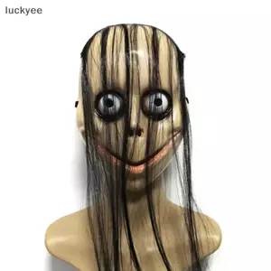 Luckyew Kinh dị Halloween mới với mặt nạ tóc dài Mặt nạ ngộ nghĩnh Mặt nạ miệng hình chữ V có tóc Mặt nạ ma nữ Roleplay MoMo Mask TQ
