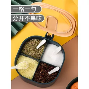 Nhà Bếp Gia Vị Lọ Gia Vị Hộp Kết Hợp Bộ Bốn Ngăn Một Muối Bình Lắc Hộ Gia Đình Đa Năng Bảo Quản Hộp Gia Vị Có Nắp QJXK