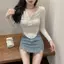 Người đàn ông nhỏ gọn hơn Nhìn chữ a Hot Girl Váy Mini Denim Culottes eo cao