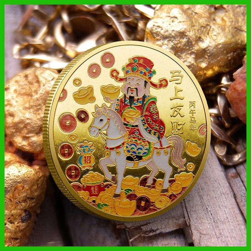 Đồng xu lưu niệm Tết Nguyên Đán Người sưu tập ngựa Đồng xu Thân thiện với du lịch May mắn quyến rũ Quà tặng cho bạn bè Thanh thiếu niên Vợ saixit2vn
