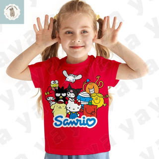 Áo thun tay ngắn in hình hoạt hình Hello Kitty và Cinnamon Dog cho bé gái, năng động và khỏe khoắn một mặt
