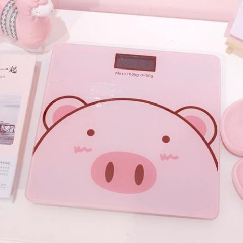 Cân điện tử sức khỏe hình heo hồng, mặt kính cường lực, cảm biến 4 điểm, kết nối bluetooth