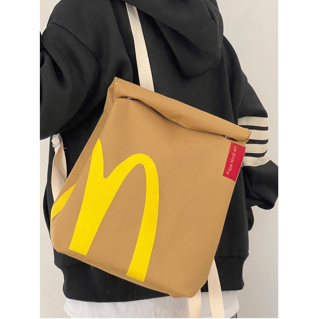 Ba lô dung tích lớn kiểu Influencer, túi giấy McDonald's, phù hợp lớp học