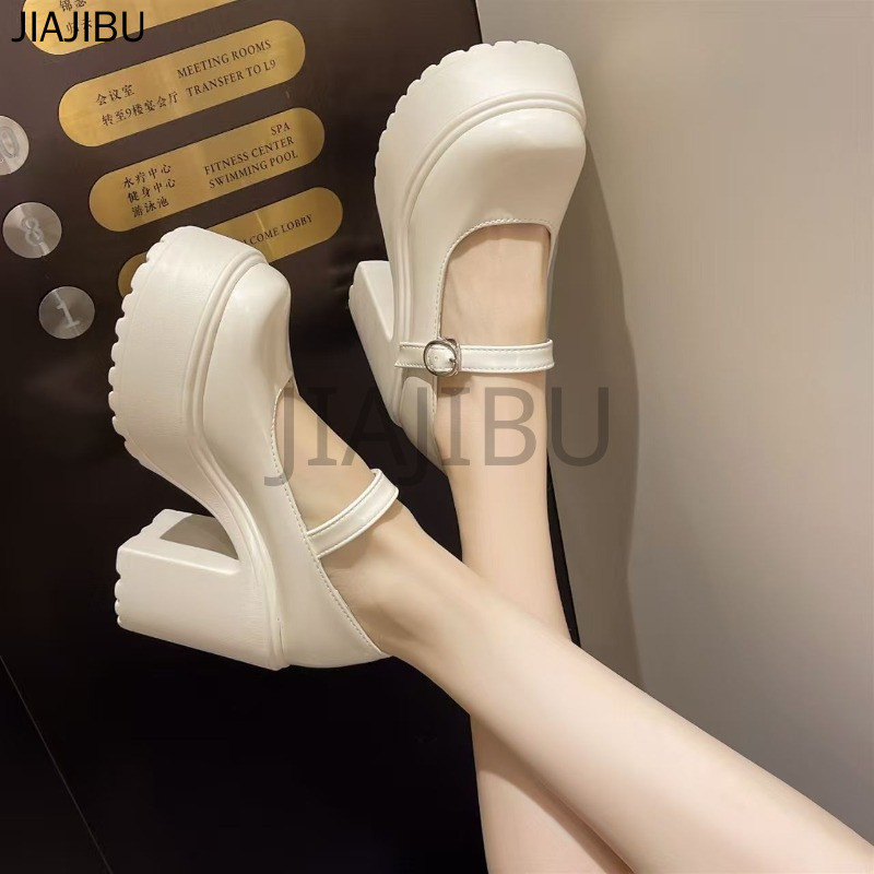 Size 34-46 Giày Da Đế Dày Mũi Tròn Màu Be/đen Kiểu Dáng Cổ Điển Anh Quốc Chống Trơn Trượt Giày Casual 44 Đôi Giày Cao Gót Đế Dày Kiểu Lolita Bằng Da Bóng Phong Cách Công Chúa Pháp 43 Korean Fashion Platform Mary Jane Doll Shoes Giày Đồng Phục JK Nhật Bản