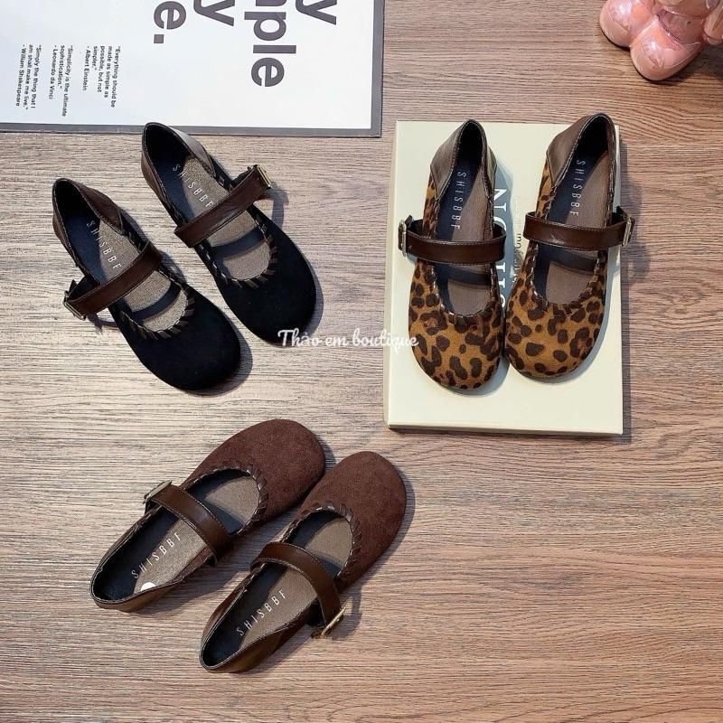 [Thảo Em - BB29] Giày bệt nữ đế thấp da lộn phối viền đan dây sang chảnh [Có Sẵn]