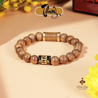 Vòng tay trầm hương ĐTV 10K mix Om mani Trầm Hương Yên Lộc THYL121 (Mua một, tặng một Hộp Gấm, dây dự phòng, 2 hạt trầm)
