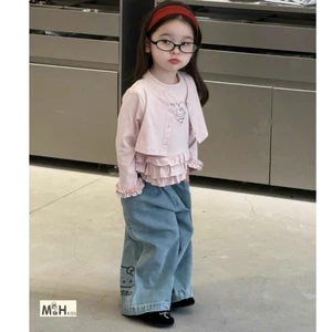 bộ hello kitty thiêt kế hàn quốc gồm quần jean dài kèm áo cho bé gái 17-37kg, bộ dài tay áo cotton