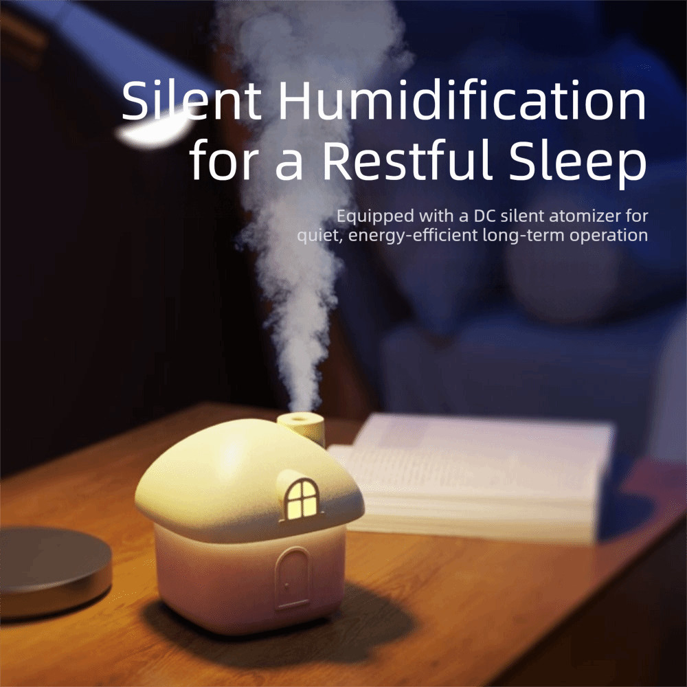 Máy tạo độ ẩm không khí cầm tay SILKPULSE, Máy khuếch tán tinh dầu hình ngôi nhà hoạt hình chiếu sáng đầy màu sắc, Bình nước 300ml dễ thương 2 chế độ Máy phun sương Nano để bàn Máy phun sương mát Sử dụng tại nhà