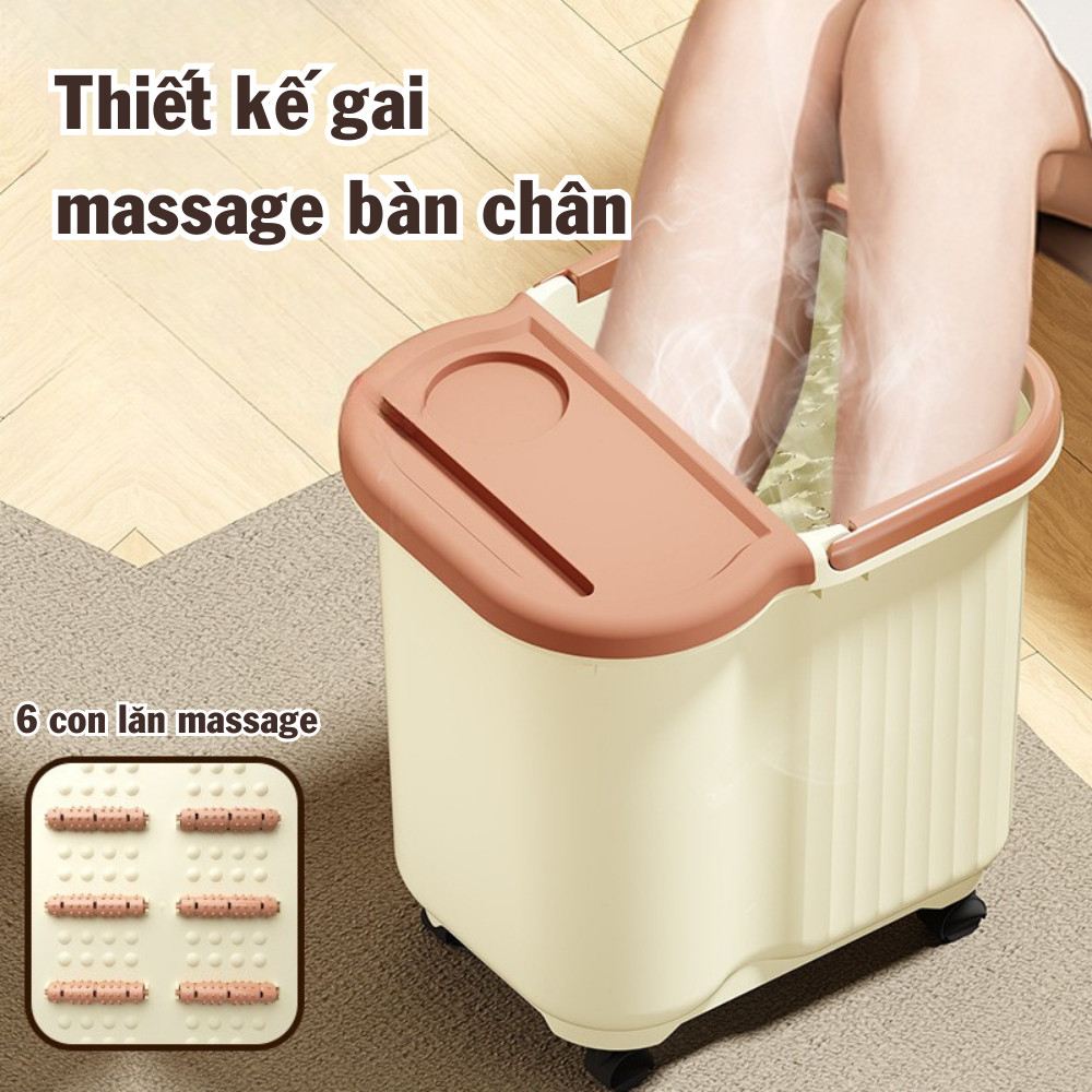 Chậu Ngâm Chân Thư Giãn Có Con Lăn Massage, Bồn Ngâm Chân Có Nắp Đựng Đồ, Bánh Xe Di Chuyển Tiện Lợi DINO
