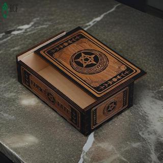 Hộp đựng thẻ Tarot bằng gỗ Hiển thị Hộp lưu trữ thẻ thủ công với thiết kế in hình để lưu trữ Trang sức Đá chữa bệnh xúc xắc