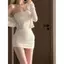 Thu Đông Pure Desire Hot Girl One-Shoulder Tube Top Dress Slim-fit Slimmer Look Hip Váy Lớp Hai Mảnh Gợi Cảm Thoáng Khí